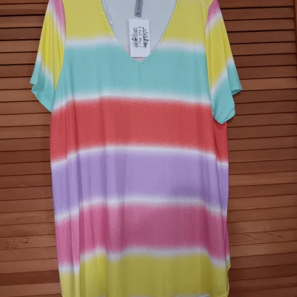 Colorful Striped V-Neck Women's Top Honey Me Curvy 3xl - Picture 5 of 8
